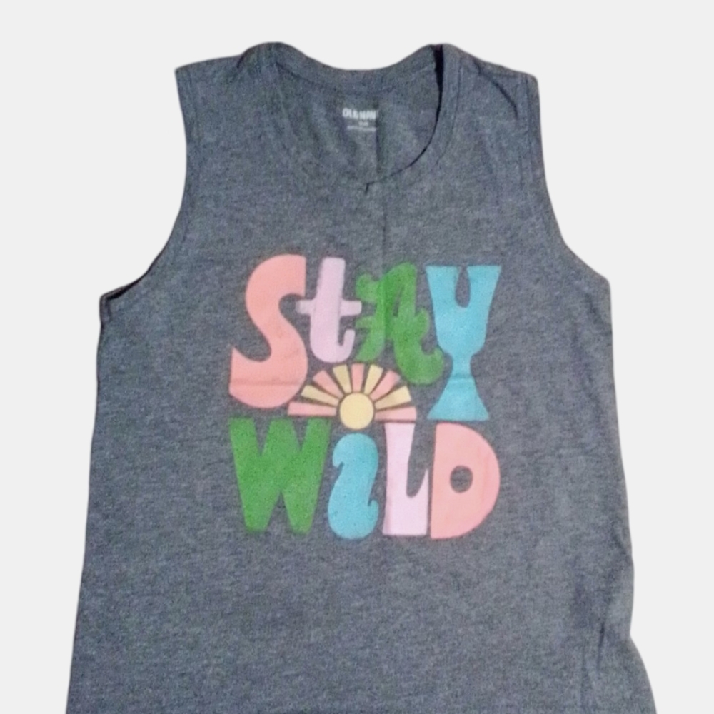 Gray Kids Tank Top with Colorful 'Stay Wild' Print